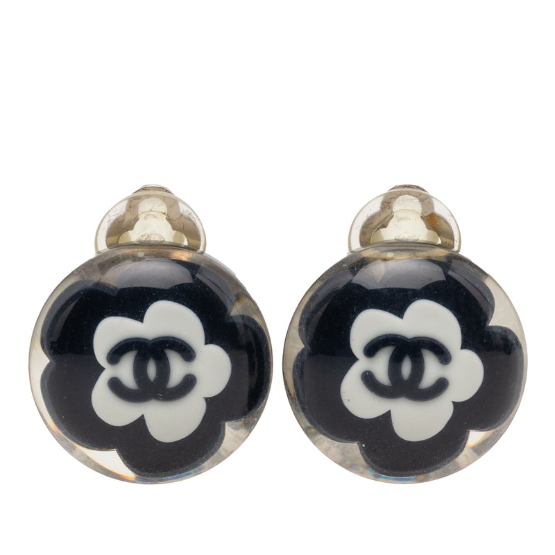 シャネル カメリア ココマーク イヤリング 04S シルバー ブラック ホワイト メタル レジン レディース CHANEL 【中古】｜【銀座パリス】　店