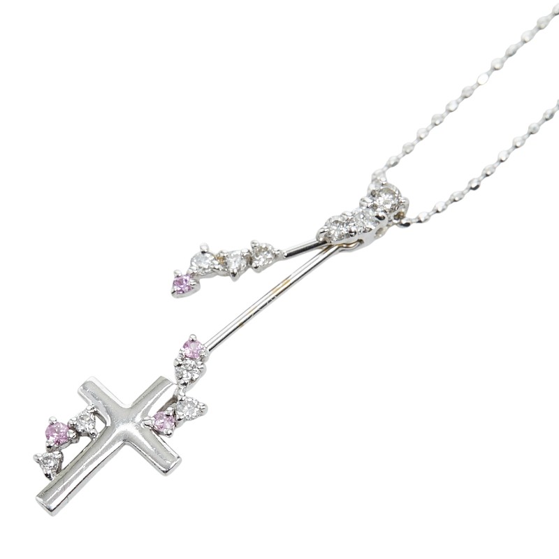 K18WG ホワイトゴールド ピンクサファイア ダイヤ0.17ct クロスモチーフ ペンダント ネックレス レディース 【中古】|【銀座パリス】 店
