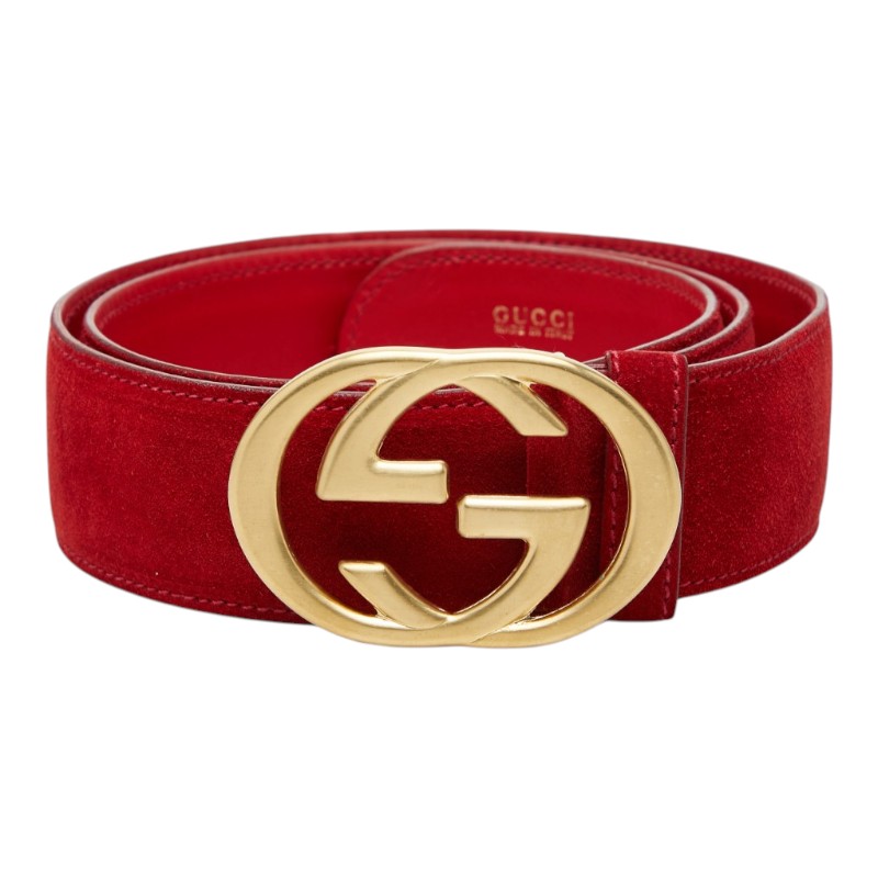 グッチ インターロッキングG 胴締め 大きさ:85/34 037 01/13 1510 赤いこと スウェード なめし革 メンズ GUCCI 【中古】