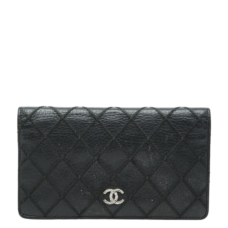 シャネル ココマーク ワイルドステッチ 長札入れ 黒いこと なめし革 レディース CHANEL 【中古】