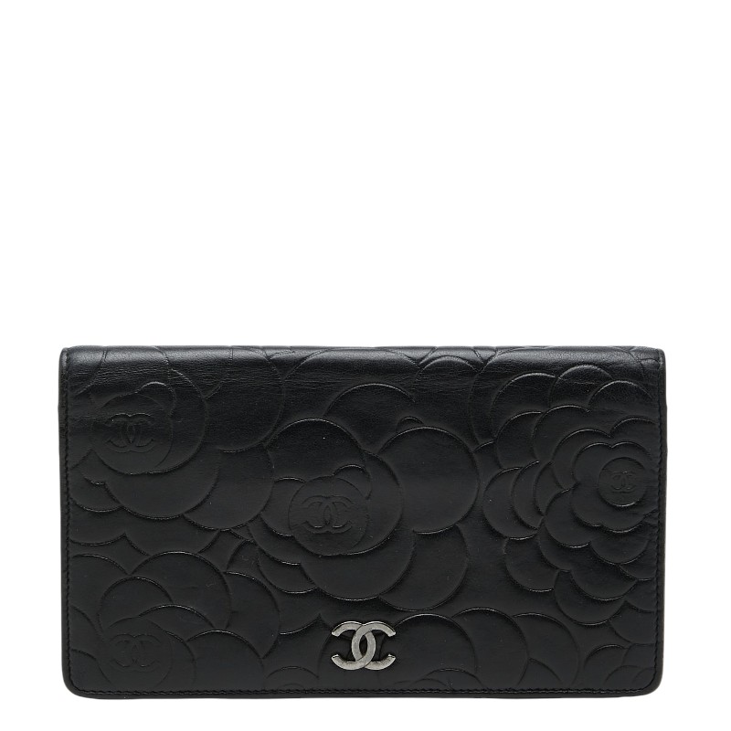 シャネル ココマーク カメリア 長札入れ 黒いこと 子ヒツジ素はだ レディース CHANEL 【中古】