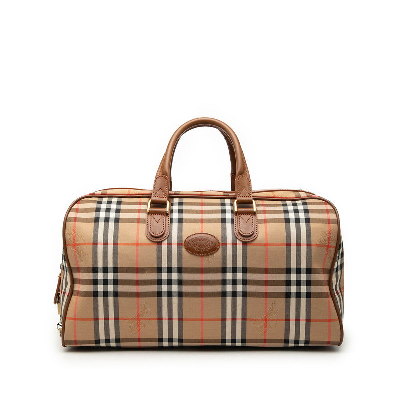 バーバリー ノバチェック 影ぼうし導管 ボストンバッグ 赤銅色 帆布 なめし革 レディース BURBERRY 【中古】