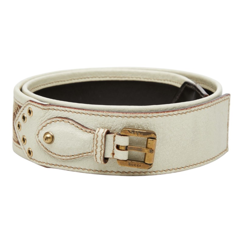 グッチ GGキャンバス ベルト サイズ:80/32 144195 ベージュ アイボリー キャンバス レザー レディース GUCCI 【中古】｜【銀座パリス】　店