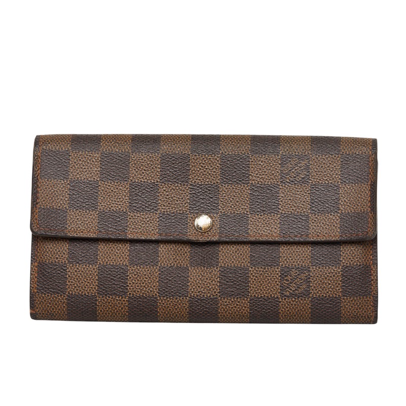 ルイ ヴィトン ダミエ ポルトフォイユ サラ 長紙入れ N61734 赤銅色 PVC なめし革 レディース LOUIS VUITTON 【中古】