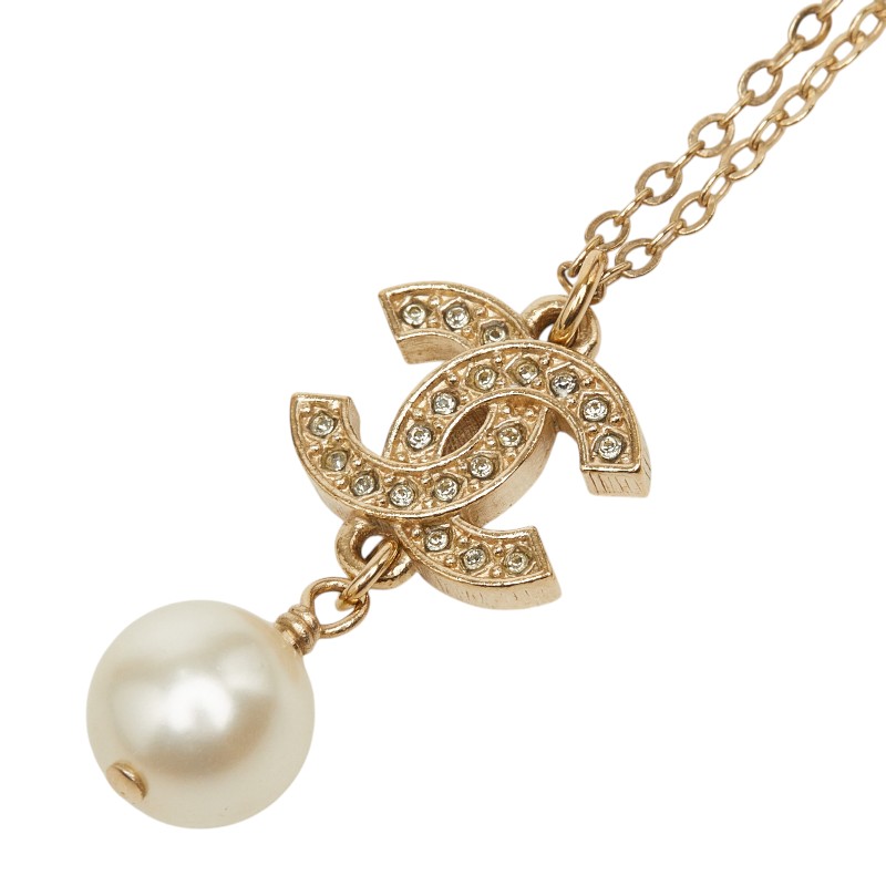 シャネル ココマーク ラインストーン ネックレス シャンパンゴールド メッキ フェイクパール レディース CHANEL 【中古】|【銀座パリス】 店
