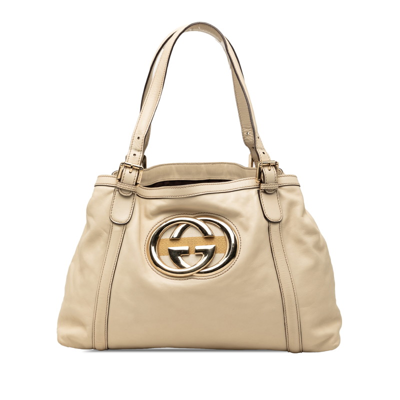 グッチ インターロッキングG ニューブリッド トートバッグ ショルダーバッグ 162094 アイボリー ベージュ レザー レディース GUCCI 【中古】｜【銀座パリス】　店