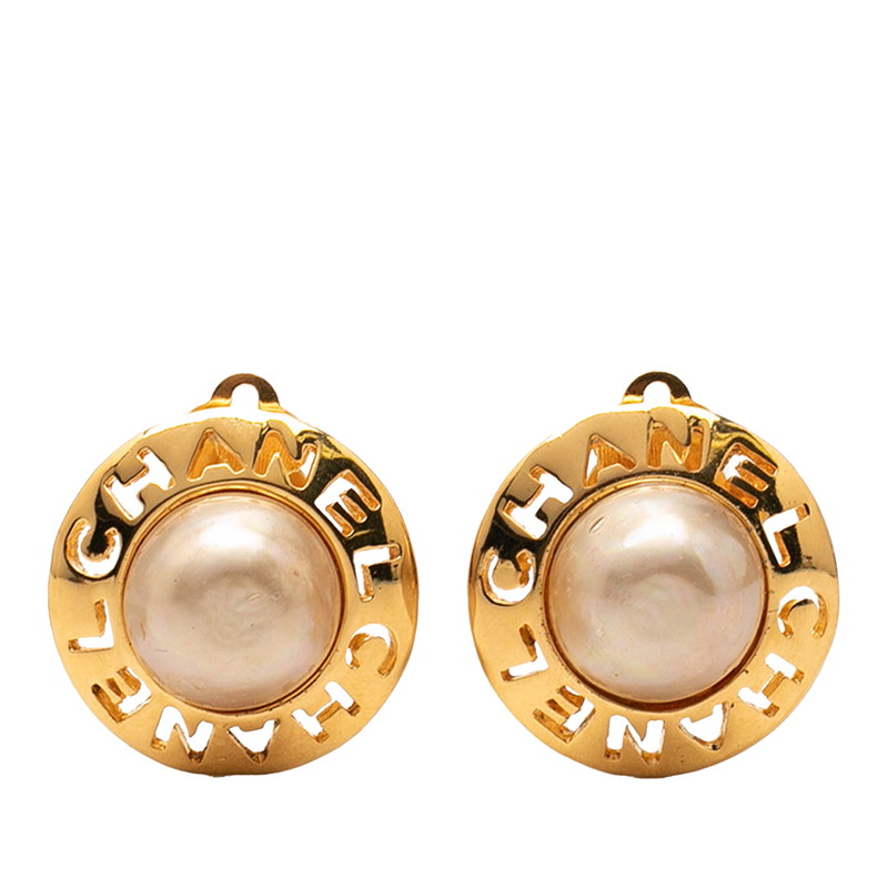 シャネル ロゴ イヤリング ゴールド メッキ フェイクパール レディース CHANEL 【中古】｜【銀座パリス】　店 29,835円