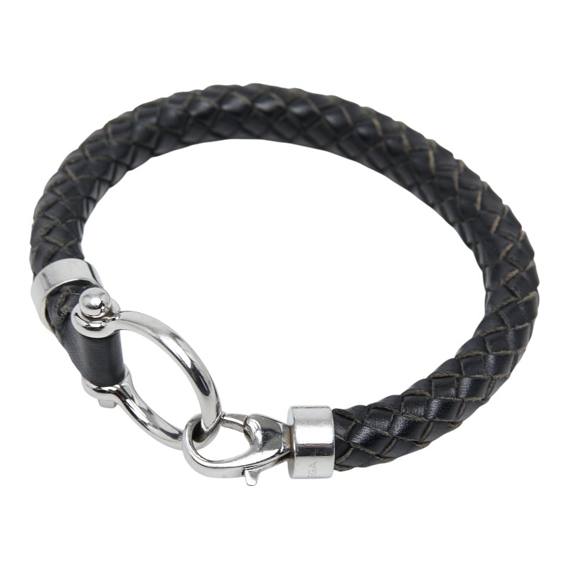 ゼロ アクア セイ輪っか 編み込み 腕輪 黒いこと しろがね色 なめし革 メンズ OMEGA 【中古】