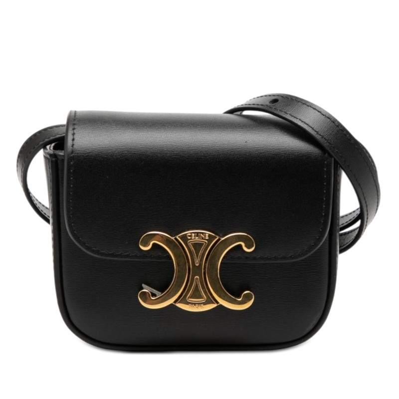 セリーヌ トリオンフ ミニ クロード 斜め掛け ショルダーバッグ ポシェット ブラック レザー レディース CELINE 【中古】｜【銀座パリス】　店