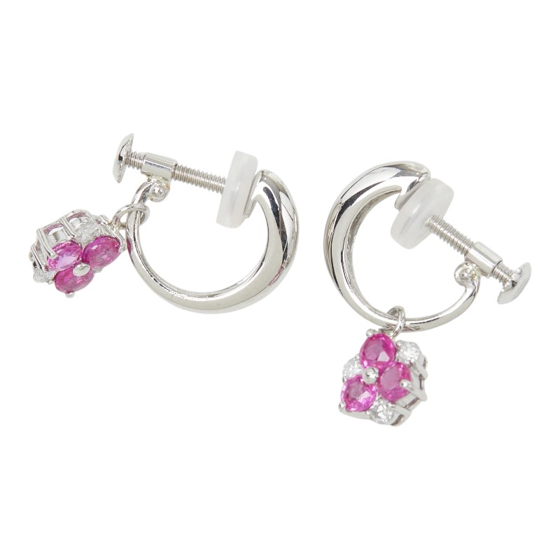 Pt900 プラチナ ルビー ダイヤ0.12ct フラワー 花 モチーフ イヤリング レディース 【中古】|【銀座パリス】 店