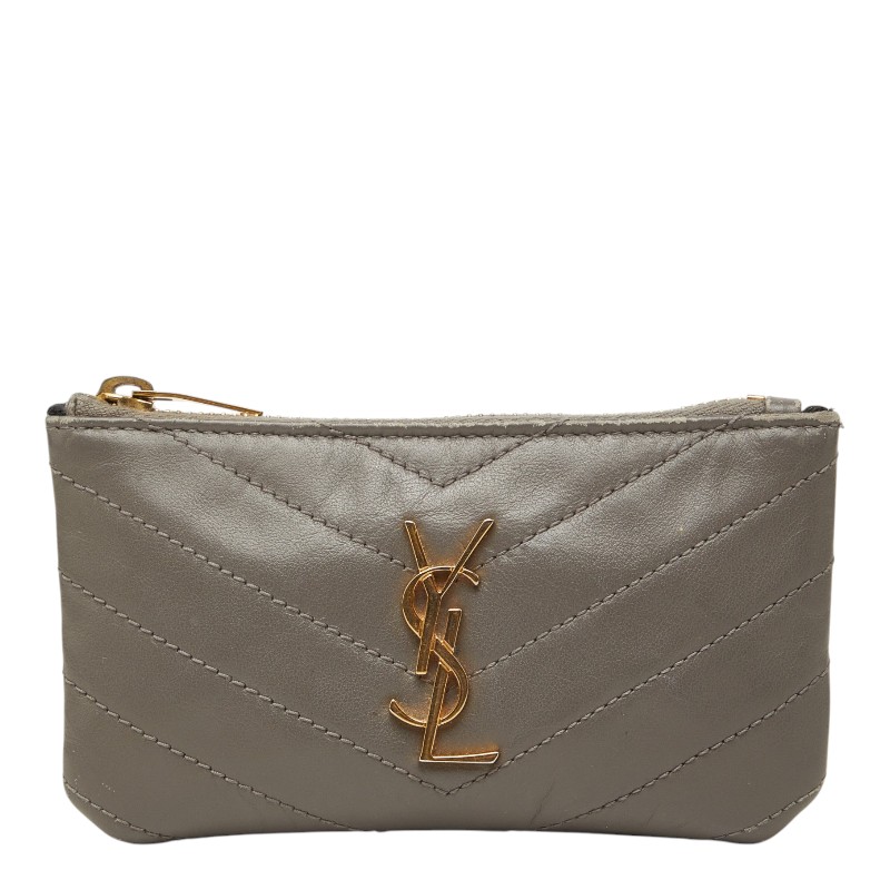 サンローラン V編み目 コインケース 薄墨色 なめし革 レディース SAINT LAURENT 【中古】