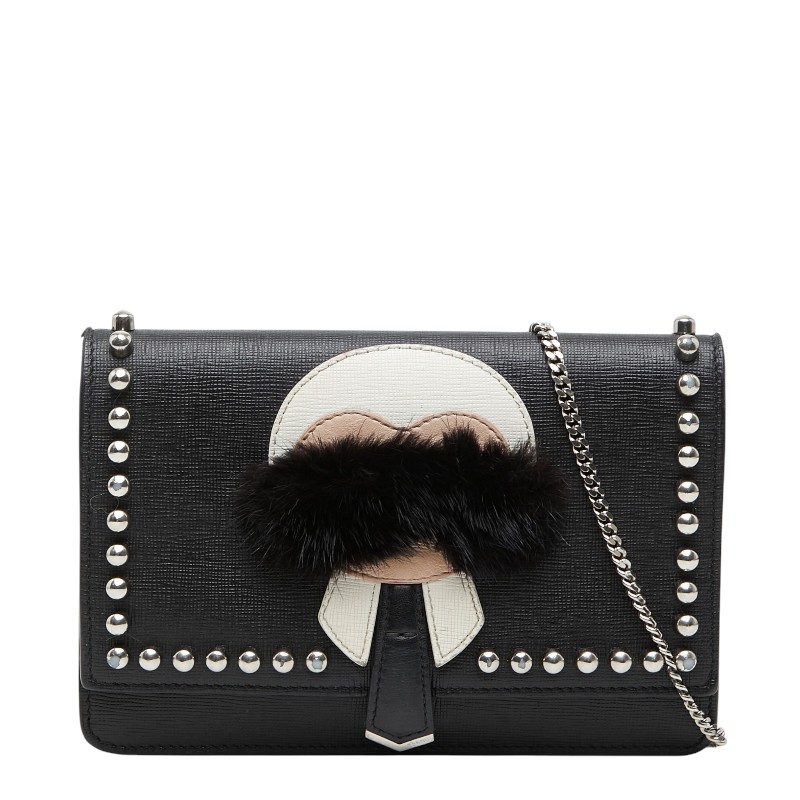 フェンディ カーリト スタッズ チェーンウォレット ショルダーバッグ 8M0346 ブラック マルチカラー レザー ファー レディース FENDI 【中古】|【銀座パリス】 店