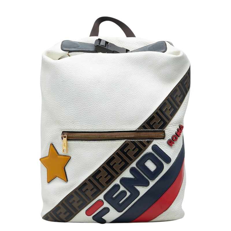 フェンディ × FILA フェンディマニア ズッカ 背嚢 うしろ側風呂敷き包み 白いこと マルチ色合い なめし革 レディース FENDI 【中古】