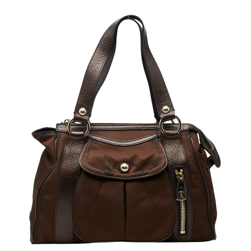 セリーヌ アナ瓦 ハンドバック 赤銅色 ナイロン なめし革 レディース CELINE 【中古】