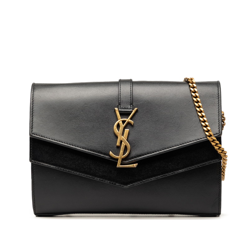 サンローラン YSLロゴタイプ チェーンウォレット ショルダーバック 575012 黒いこと なめし革 レディース SAINT LAURENT 【中古】