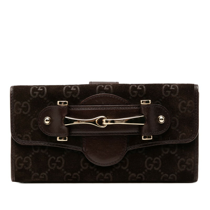 グッチ 配管ビット 長紙入れ 138040 赤銅色 スウェード なめし革 レディース GUCCI 【中古】