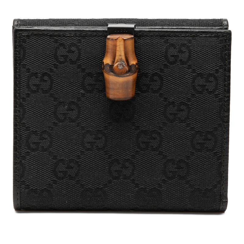 グッチ GG帆布 バンブー 二つ折り札入れ 112523 黒いこと 帆布 なめし革 レディース GUCCI 【中古】