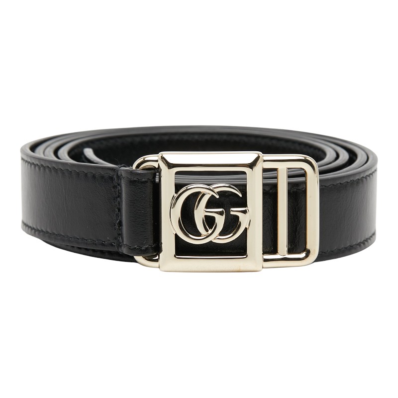 グッチ ダブルG バックル スリム ベルト 790232 ブラック ゴールド レザー メッキ レディース GUCCI 【中古】|【銀座パリス】 店