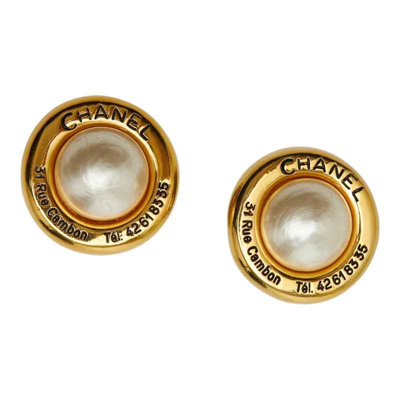 シャネル ロゴ 31 Rue Cambon イヤリング ゴールド メッキ フェイクパール レディース CHANEL 【中古】|【銀座パリス】 店