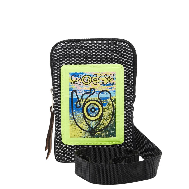 ロエベ のど首車寄せ EYE NATURE CASE ショルダーバッグ 車寄せ  薄墨色 黒いこと 点火装置黄色 帆布 レディース LOEWE 【中古】