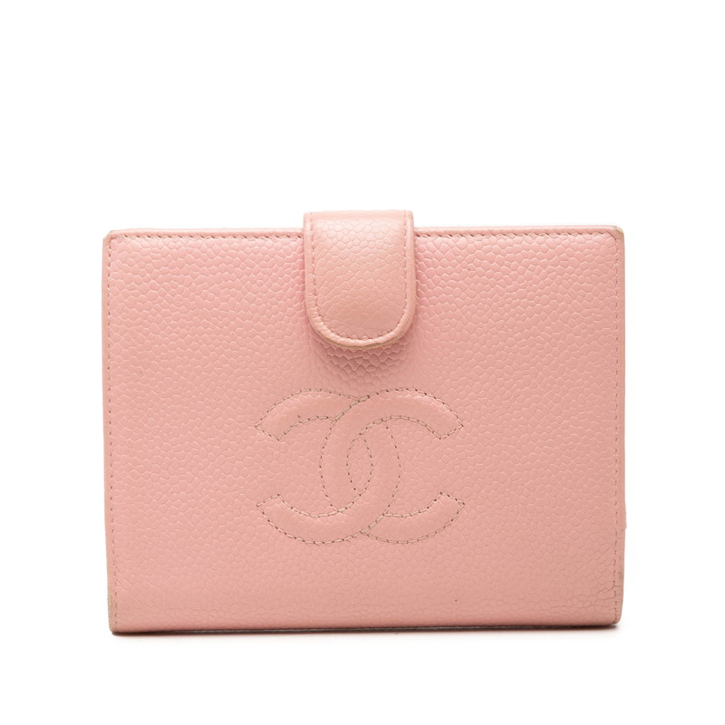シャネル ココマーク 二つ折り紙入れ サクラ色 キャビア人はだ レディース CHANEL 【中古】