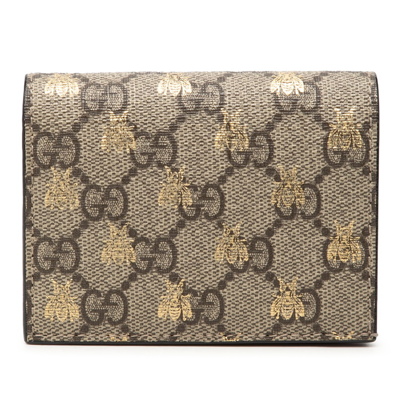 グッチ GGスプリーム ビー 蜂 二つ折り札入れ コンパクトウォレット 508757 ベージュ PVC なめし革 レディース GUCCI 【中古】