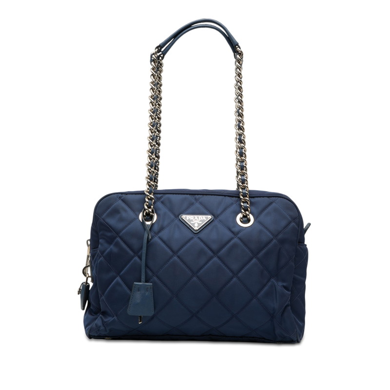 プラダ 三角形ロゴタイプ一皿 キルティング チェーン店 ショルダーバッグ 青み ナイロン レディース PRADA 【中古】