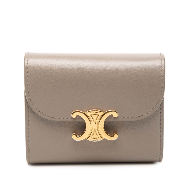 セリーヌ トリオンフ スモール フラップウォレット 二つ折り財布 ぺブル グレー系 レザー レディース CELINE 【中古】｜【銀座パリス】　店 47,880円
