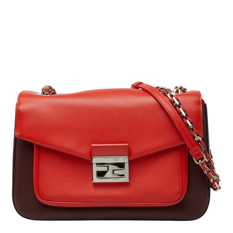 フェンディ チェーン店ショルダーバック 8BR677 赤いこと ボルドーワイン なめし革 レディース FENDI 【中古】