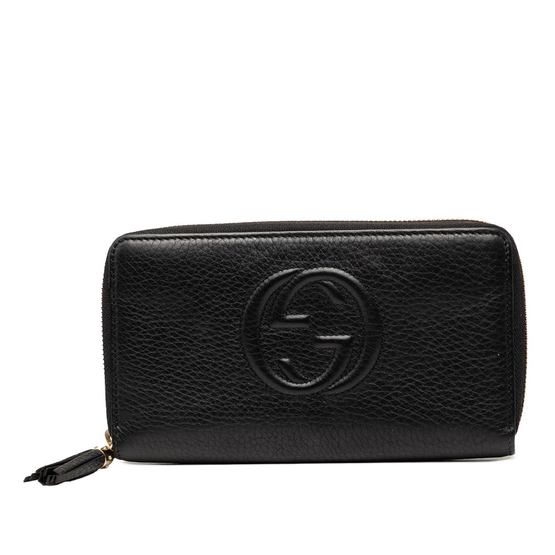 グッチ インターロッキングG ソーホー タッセル ラウンドジッパー 長紙入れ 308280 黒いこと なめし革 レディース GUCCI 【中古】