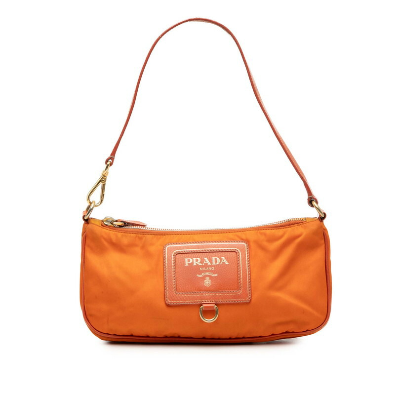 プラダ ミニショルダーバッグ オレンジ色 ナイロン サフィアーノレザー レディース PRADA 【中古】