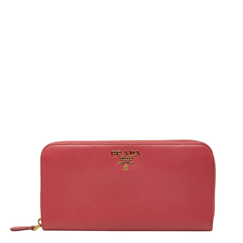 プラダ ラウンドジッパー 長紙入れ 1ML506 ペオニア さくら色 サフィアーノレザー レディース PRADA 【中古】