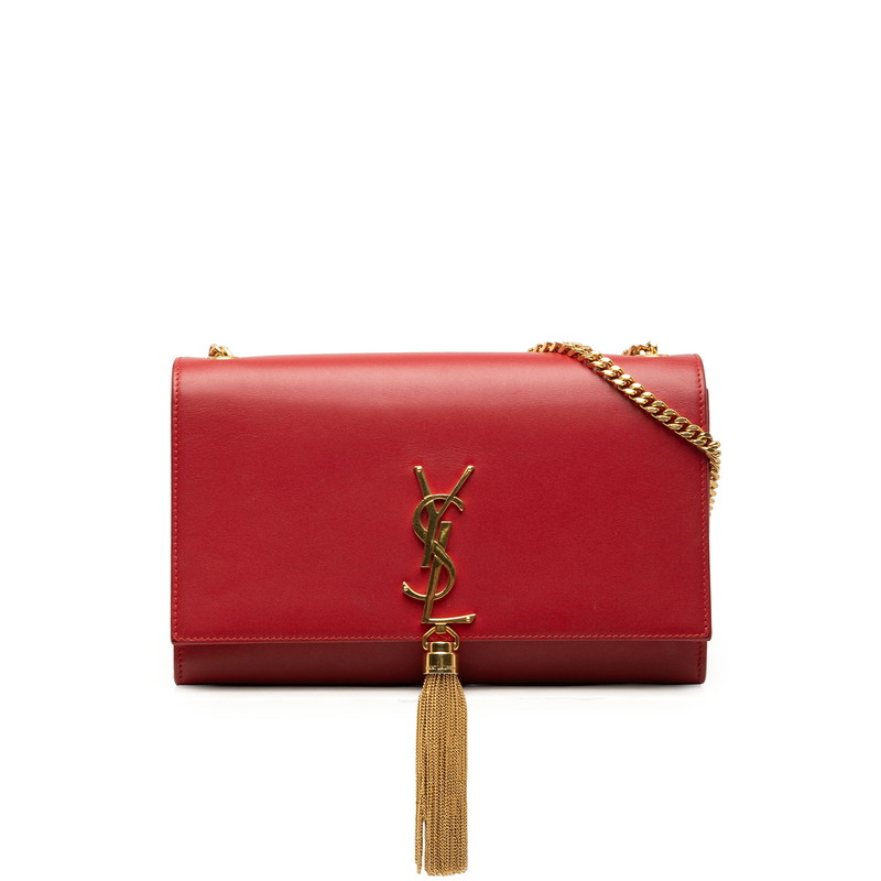 サンローラン ケイト タッセル ミディアム YSLロゴ チェーン ショルダーバッグ レッド レザー レディース SAINT LAURENT 【中古】｜【銀座パリス】　店 69,960円