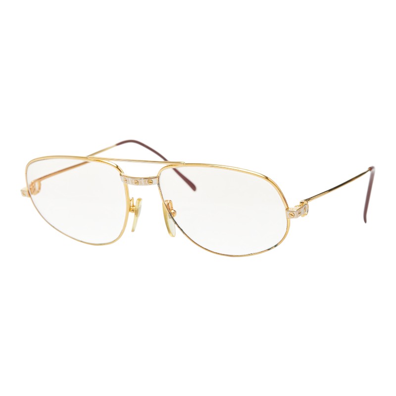 カルティエ サントス ツーブリッジ 眼鏡 眼鏡枠組み 度入り口・入口 ゴールド メッキ レディース CARTIER 【中古】