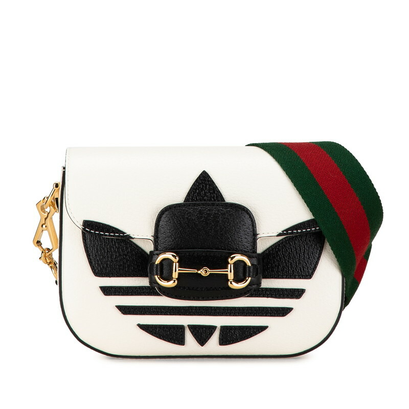 グッチ × アディダス adidas 導管ビット 曲がった掛け ショルダーバッグ 658574 白いこと 黒いこと なめし革 レディース GUCCI 【中古】