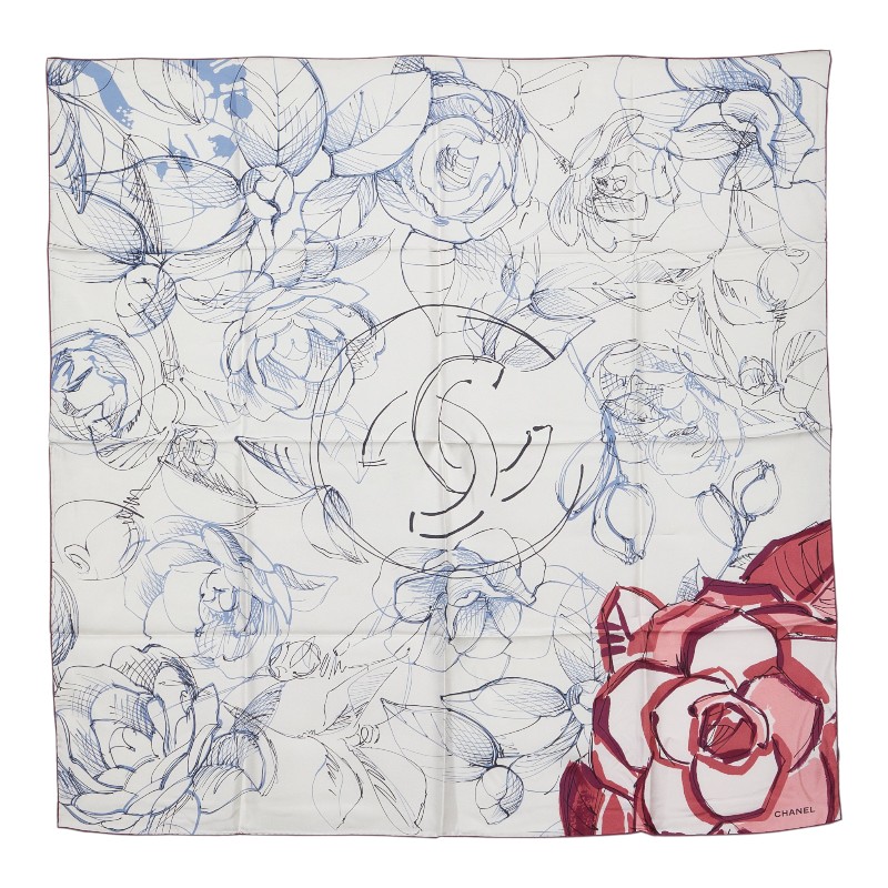 シャネル ココマーク カメリア 御花 花柄 えり巻き 白いこと マルチ色つや 地絹 レディース CHANEL 【中古】