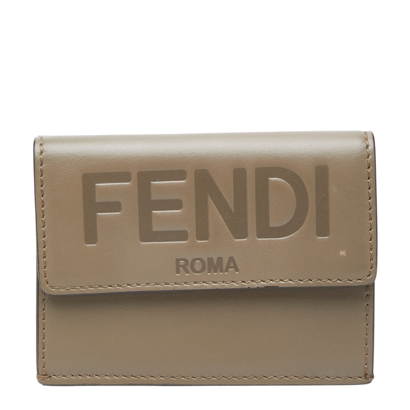フェンディ 三つ折り紙入れ コンパクトウォレット 8M0395 グレージュ なめし革 レディース FENDI 【中古】
