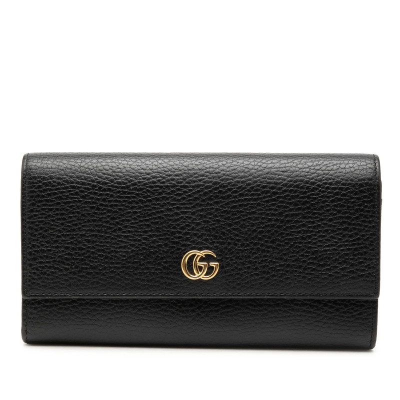 グッチ GGマーモント 長札入れ 456116 黒いこと なめし革 レディース GUCCI 【中古】