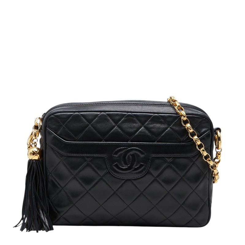 シャネル ココマーク マトラッセ フリンジ チェーン店 ショルダーバッグ 黒いこと 子ヒツジひと肌 レディース CHANEL 【中古】