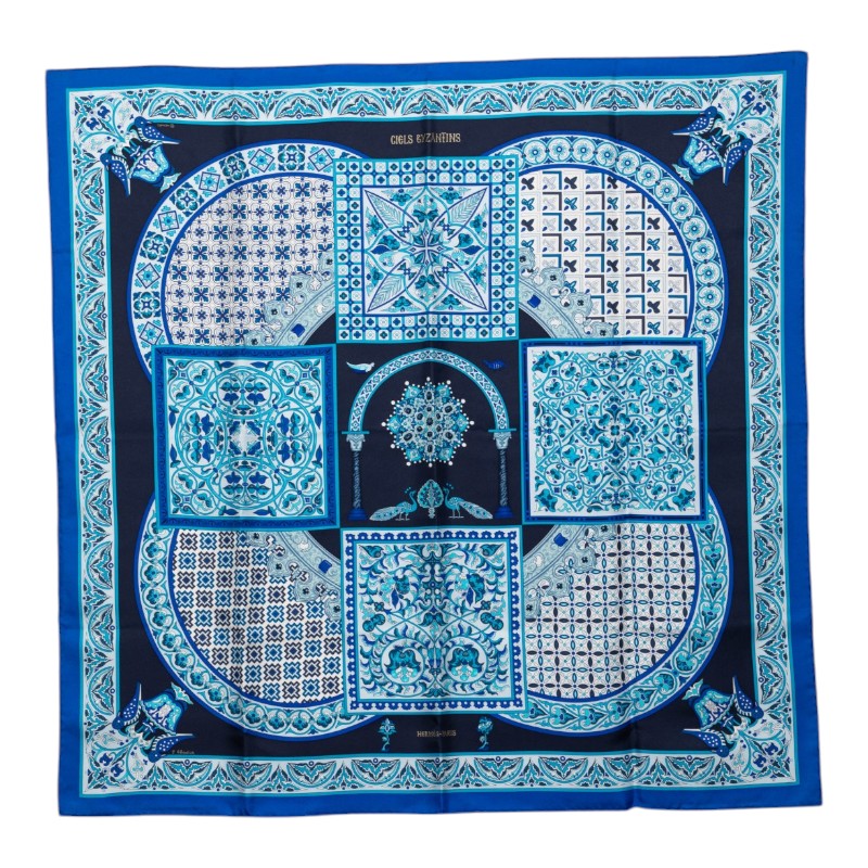 エルメス カレ90 CIELS BYZANTINS ビザンチンの空 えり巻き 青み 地絹 レディース HERMES 【中古】