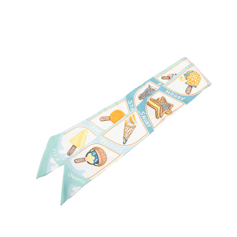 エルメス ツイロバート・エドワード・リー FUNNY ICE CREAM ファニーアイスクリーム えり巻き 青み マルチ色つや 地絹 レディース HERMES 【中古】