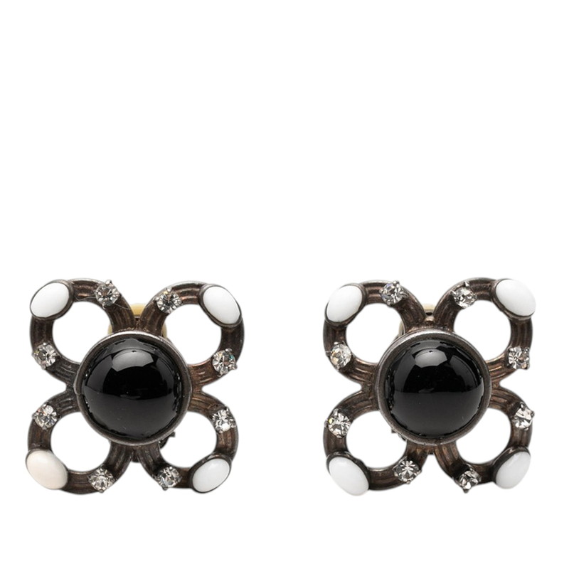 シャネル フラワー モチーフ イヤリング シルバー ブラック メタル ラインストーン レディース CHANEL 【中古】｜【銀座パリス】　店