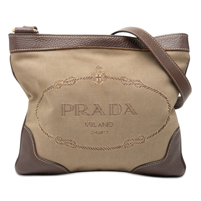 プラダ カナパ 曲がった掛け ショルダーバッグ 赤銅色 帆布 なめし革 レディース PRADA 【中古】