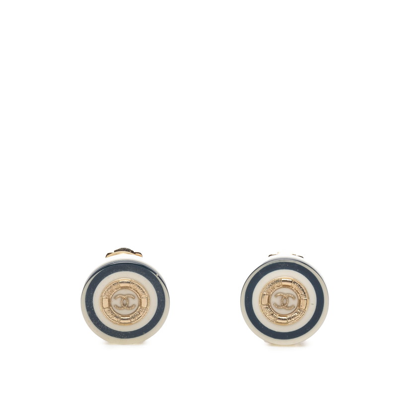 シャネル ココマーク イヤリング ゴールド ネイビー ホワイト メッキ プラスチック レディース CHANEL 【中古】|【銀座パリス】 店