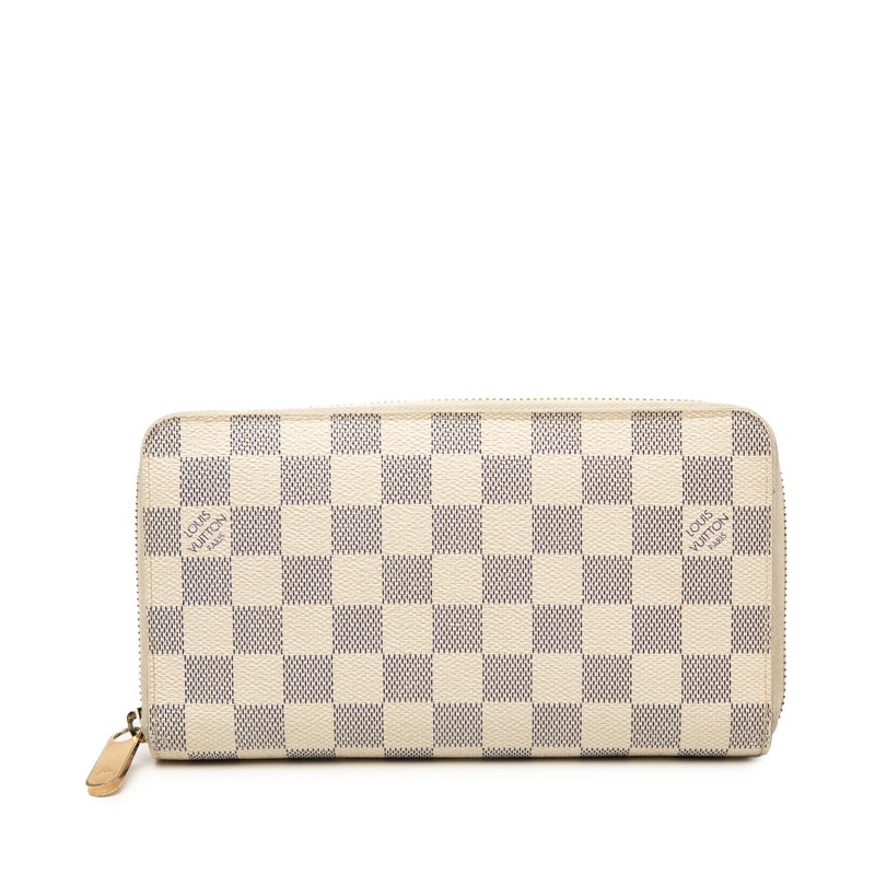 ルイ ヴィトン ダミエ アズール ジッピー まとめ役 長札入れ N60012 白いこと PVC なめし革 レディース LOUIS VUITTON 【中古】