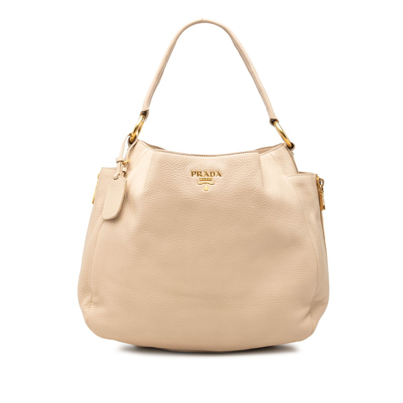 プラダ ロゴタイプ ハンドバック トートバッグ BR4686 ベージュ なめし革 レディース PRADA 【中古】