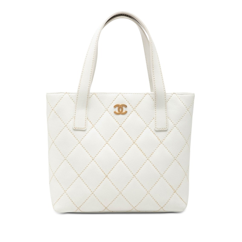 シャネル ココマーク ワイルドステッチ ハンドバック トートバッグ 白いこと なめし革 レディース CHANEL 【中古】