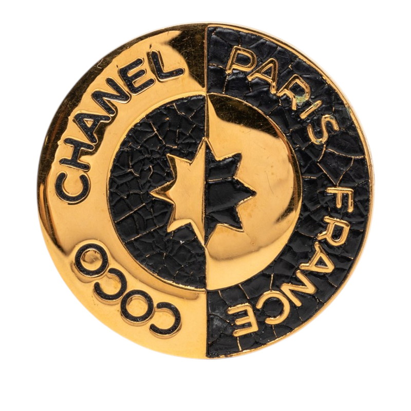シャネル COCO ラウンド ブローチ ゴールド ブラック メッキ レディース CHANEL 【中古】｜【銀座パリス】　店