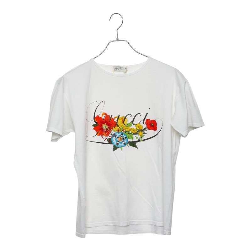 グッチ 年寄りのグッチ ロゴタイプ お花 半袖 ティーシャツ 80s ヴィンテージ 大いさM 白いこと 綿織物 レディース GUCCI 【中古】