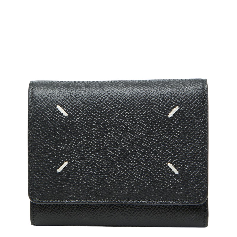 マルタンマルジェラ 4ぬい目 三つ折り紙入れ 黒いこと なめし革 レディース MARTIN MARGIELA 【中古】